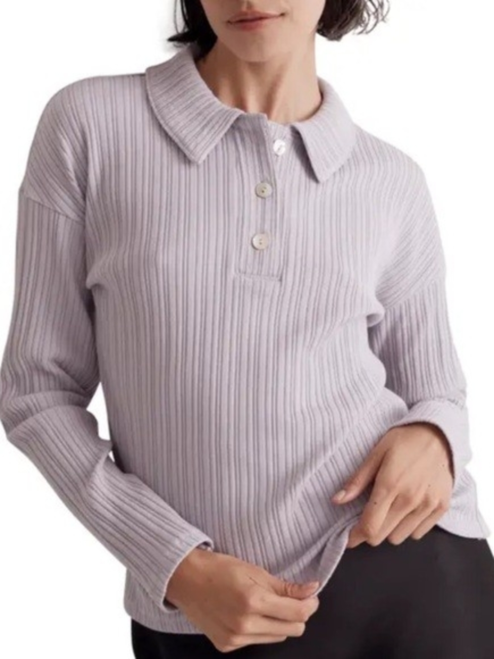 Madewell Variegated Rib Long Sleeve Boxy Polo